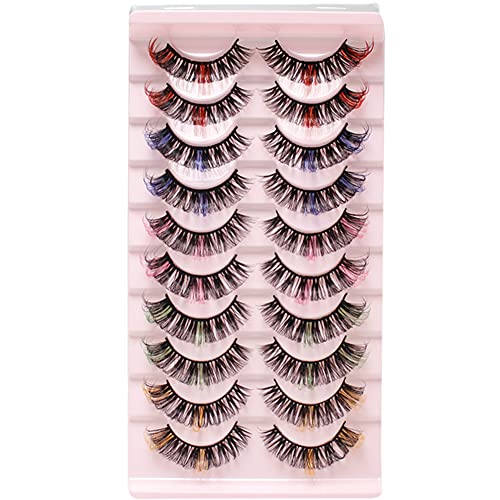 Russian Strip Lashes Natural Look Short Natural Waterproof Thick False Eyelashes 10 Pair Fluffy Volume Faux Mink Lashes Pack (15mm)