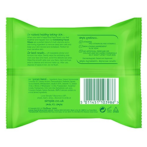 Simple Kind To Skin Exfoliating Facial Wipes, 25 Wipes