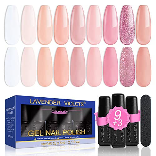 Lavender Violets 13 Pcs Gel Nail Polishes Set French Nail Art White Pink Nude 9 Colours UV LED Soak Off With Base Coat,Matte n No Wipe Top Coat N