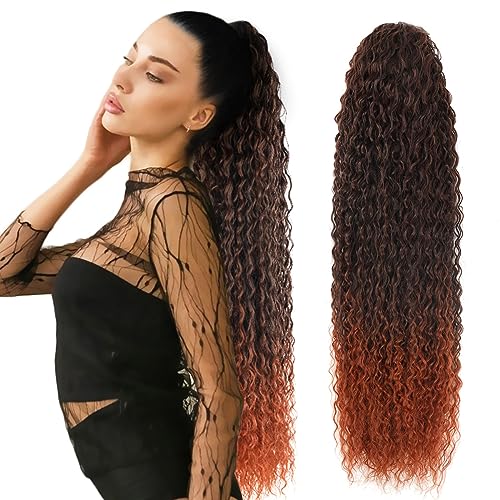 Drawstring Ponytail Extension, 30 inch Long Curly Ponytail Hair Extension Synthetic Hairpiece for Women(1B#, 30 inch)