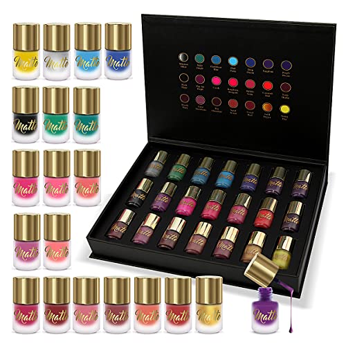 Beauty4Britain Matte Nail Polish Set 21 Nail Polish 21 Different Shades Luxury Black & Gold Box Non-Gel