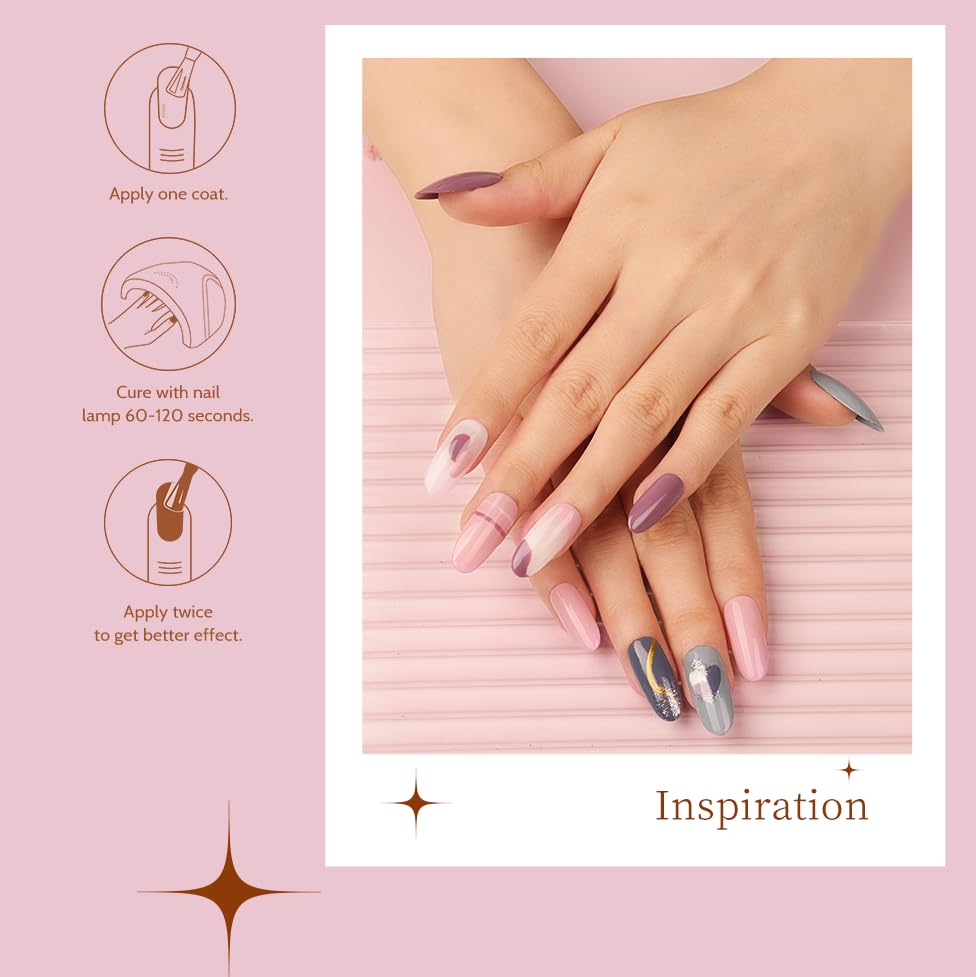 Maykawe Gel Nail Polish Set with 48W Nail Lamp Starter Kit, 6 Colors Nude Gray Pink Purple Gel Nail Polishes, Base Top Coat, Manicure Tools Acces
