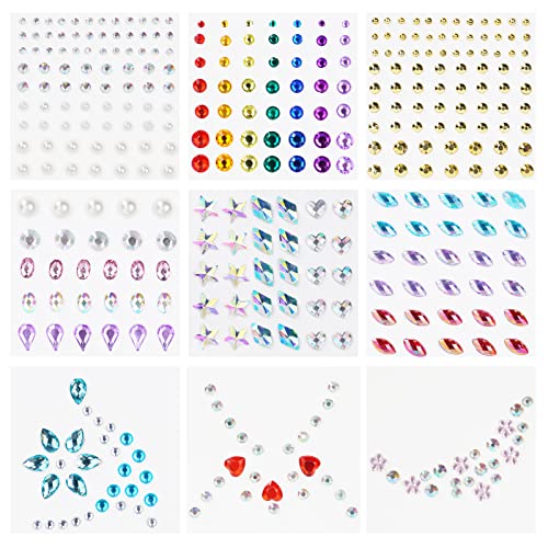 URAQT Face Gems Glitter, 12 Sheets Face Gems Mermaid Jewels Rhinestones Stickers Set, Self-adhesive Crystal Rainbow Tears Gem Stones Stickers Eye