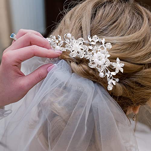 Bridal Wedding Hair Clip Comb,Pearl Wedding Hair Accessories,Bridal Decoration Hair Comb Headpiece for Women Girls Brides Bridesmaids Sparkly Bea