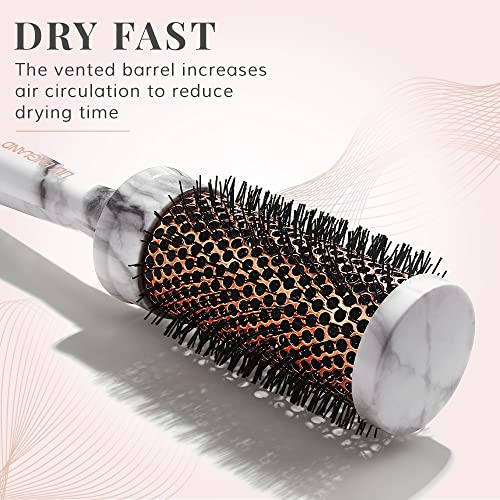 Round Hair Brush for Women Blow Dry - 43mm Ceramic Round Brush for Blow Drying, Detangling, & Styling - Marble Barrel Brush by Lily England - The