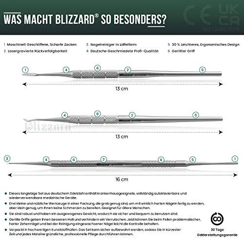 Blacks Files and Probe Podiatry Tools by Blizzard - German Forged - Blacks File Spoon and Swan Neck Probe Chiropodist Kit – Hospital Grade