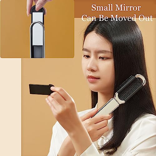 Hair Brush, Detangling Hairbrush With Mirror Travel Mini Small Paddle Brush Folding Hair Comb For Thick Curly Thin Long Short Wet Dry Hair Mens W
