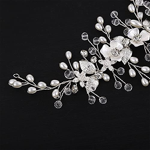 Bride Hair Accessories Wedding Hair Vines, Crystal Headpieces Flower Headband Bridal Hair Pieces, Pearl Hair Accessories for Women and Girls Hair