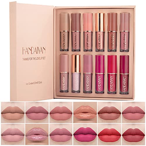 Matte Lipstick Makeup Set, Beauty Lips, Intense pigments,Waterproof Long Lasting Lip Makeup Gift Kit (12 Colors) - gifts for women