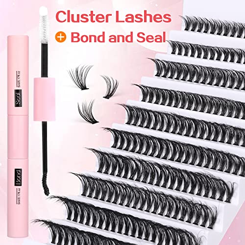 DIY Lash Extension Kit 200pcs Lash Clusters with Bond and Seal Individual Lashes Kit Cluster Lashes Wispy C D Curl False Eyelash Clusters by Ruai