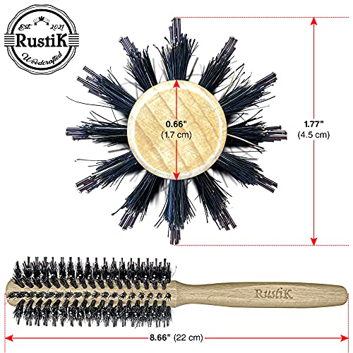 Round Hair Brush and Cotton Travel Bag by RustiK, Stiff Nylon and Boar Bristles, Eco Friendly, Curl Enhancing, Blow Drying, Styling, Adding Volum