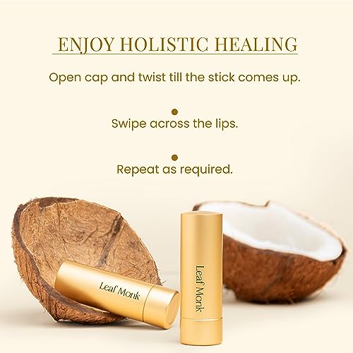 Leaf Monk Ayurvedic Lip Balm With Coconut Cream | For Healing, Moisturizing And Strengthening Skin | For Dry Chapped Lips And All Types - 10 GRAM