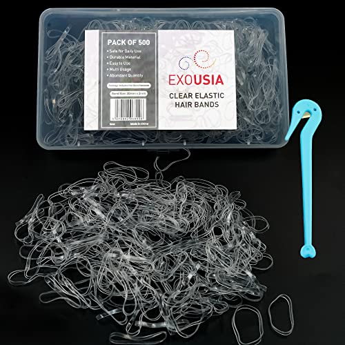 Exousia Clear Elastic Hair Bands 500 Pcs 170mm strong with Hook–Soft for Band Removal, Elastic Hair Ties for Women, Girls & Kids Clear Rubber Ban