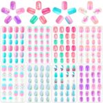 192Pcs Fake Press on Nails for Kids Pre-glue Full Cover Short False Nail Tips Stick on Nails for Kids Children Lovely Gift Girls Nail Art Decorat