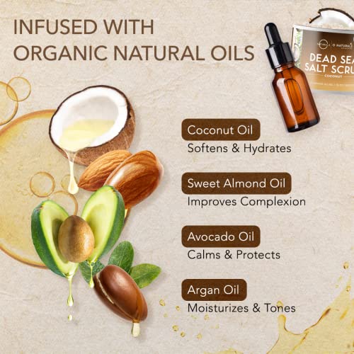 O Naturals 510g Ultra Hydrating Coconut Dead Sea Salt Scrub - Skin Smoothing Body Scrub Exfoliator & Foot Scrub, Body Exfoliator & Exfoliating Fa