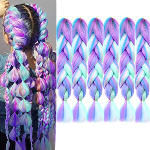 LDMY Hair for Braiding-Jumbo Braids, Long Colorful Ombre Pink Purple Jumbo Braiding Hair Extensions Kanekalon Jumbo Braid Wigs for Women Syntheti