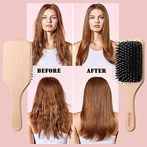 Hair Brush, Sosoon Boar Bristle Paddle Hairbrush for Long Thick Curly Wavy Dry or Damaged Hair, Reducing Hair Breakage and Frizzy No More Tangle,