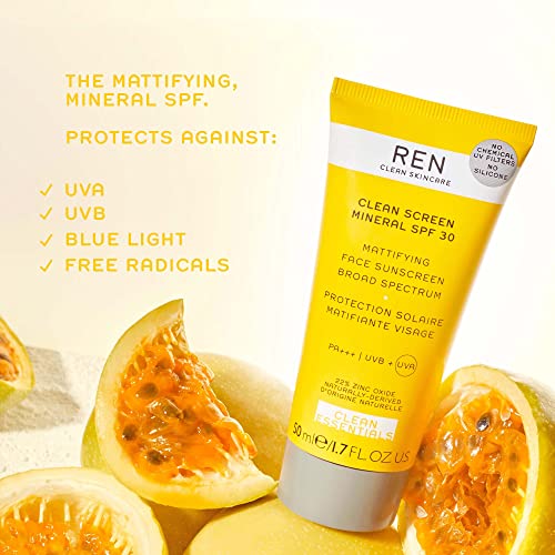 REN Clean Skincare Clean Screen Mineral Mattifying Face Sunscreen | SPF 30 | For Sensitive Skin | UVA & UVB Ray Protection | Vegan | Step 4: Glow