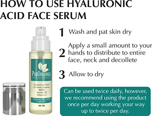 PurOrganica Hyaluronic Acid Face Serum - Huge 60 ML Bottle - The Best Anti Ageing & Anti Wrinkle Serum - This Premium Organic Serum Will Plump, H