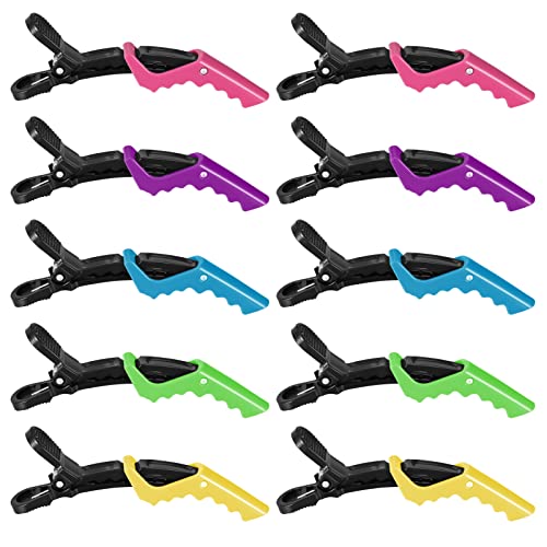 Heyu-Lotus 10Pcs Crocodile Clips Hair,Professional Hair Clips For Styling, Sectioning Hair Clips Women Plastic Alligator Hairclip with Nonslip Gr