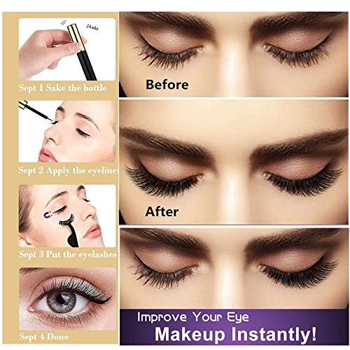 Magnetic Eyeliner and Eyelash Kit,10 Pairs Reusable Magnetic False Eyelashes,Waterproof Long Lasting Magnetic Eyeliner With FREE Tweezer For Use