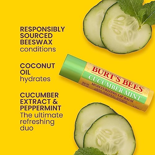 Burt's Bees Lip Balm Multipack, Lip Balm Set With Beeswax, Cucumber Mint, Watermelon, Sweet Mandarin, Freshly Picked, 4x4.25g