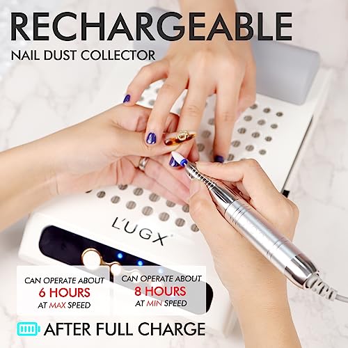 L'UGX Nail Dust Collector Rechargeable with 2 Reusable Filters, Professional 70W Nail Extractor Vacuum Portable Acrylic Nail Dust Cleaner, Perfec