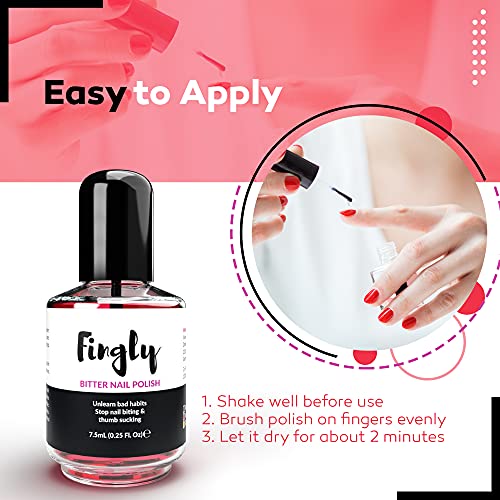 FINGLY Bitter Nail Polish - Solution to Stop Biting Nails, Nail Biting Prevention for Adults and Kids, Nail Growth Polish & Thumb Sucking Stop, A