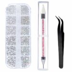 Rhinestones 6 Sizes Flat Back AB Crystal Nail Art Rhinestones and Clear Crystal Rhinestones with Pick Up Tweezer and Rhinestone Picker Dotting Pe