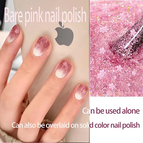 Glitter Nail Polish Peeling Off Nail Varnish - 2 In 1 Glitter Bare Pink Nail Polish - Quick Drying & Holographic Nail Polish - Water Based Formul