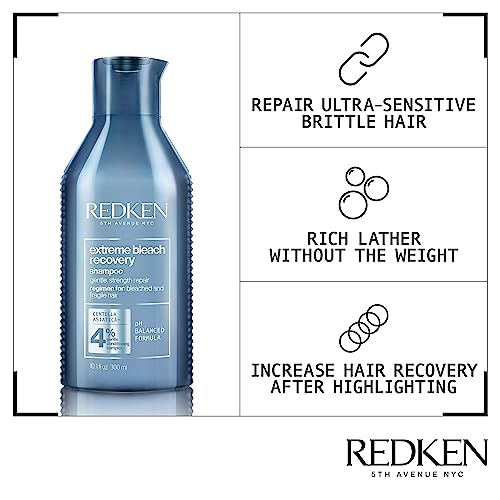 REDKEN Shampoo, Gentle Strength Repair, For Bleached Hair, Extreme Bleach Recovery, 300 ml