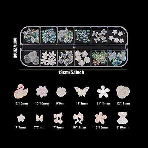 Nail Art Rhinestones and Pearls,2 Boxes Butterfly Bowknot Flower Nail Art Charms,Aurora Bear 3D Nail Art Decorations for Nail Art Design DIY Craf