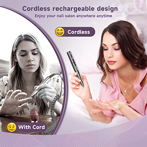 Professional Electric Nail Drill, Cordless Nail Drill Machine with Ceramic Nail Bit for Acrylic, Gel Nails, Manicure Pedicure Polishing Shape Too