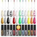 Kredioo Nail Art Gel Liner Gel Polish-12 PCS Soak Off UV/LED Black White Pink Glitter Gold Neon Painted Gel Set, Built Thin Pens Brush For Painte