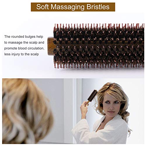 Boar Bristle Hairbrush Vista Round Hair Brush Wooden Handle Anti Static Hairbrush for Hair Styling, Drying, Curling