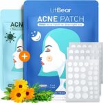 LitBear Acne Pimple Patches- Day and Night 4 Sizes 180 Dots Thin & Thick Hydrocolloid Patches with Witch Hazel, Tea Tree & Calendula Oil, Extra A