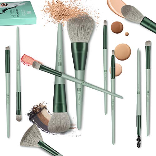Makeup Brushes HEYMKGO 15pcs Premium Synthetic Bristles Green Conical Handle Kabuki Foundation Brush Makeup Sets Professional Portable Flannel Ba