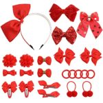 Bekecidi 23 PCS Girls School Hair Accessories Red Bow Hair Clips Elastic Hair Bands Bow Headband Ribbon Hair Barrettes Hair Accessories for Toddl