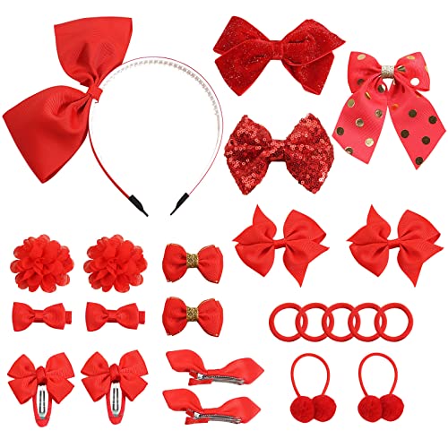 Bekecidi 23 PCS Girls School Hair Accessories Red Bow Hair Clips Elastic Hair Bands Bow Headband Ribbon Hair Barrettes Hair Accessories for Toddl