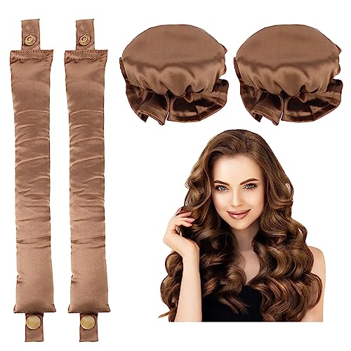 Heatless Hair Curler,2PCS Satin Heatless Curls Set,Heatless Curlers Headband with Hairnet,Hair Curlers No Heat,Heatless Curling Set For Sleeping