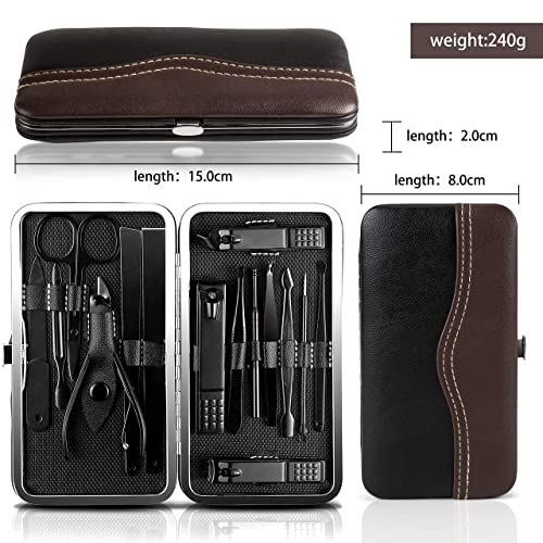 JamBer Manicure Set 15 in 1 Stainless Steel Professional Nail Clippers Scissors Pedicure Set Grooming Kit for Thick Nails Cuticle Remover Toe Nai