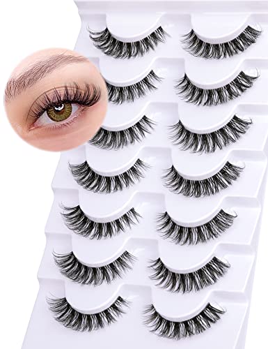False Eyelashes Natural Look Eye Lashes Wispy CC Curl Russian Eyelashes 14mm Clear Band Strip Lashes That Look Like Extensions Cat Eye Lashes Pac