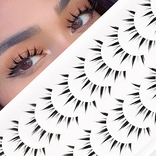 EMEDA 10 Pair Manga Lashes 5 Styles Mixed Anime Lashes 100% Handmade Transparent Band Manga Eyelashes Natural Look Spiky Manga Lashes Wispy Hybri
