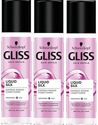 Schwarzkopf Gliss Liquid Silk Leave In Hair Conditioner Spray With Keratin 3 X 200Ml = 600 Ml