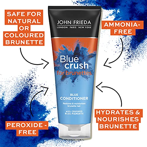 John Frieda Blue Crush Blue Conditioner 250 ml, Toning Conditioner for Brown Hair, Anti-Brass Conditioner for Brunettes with Crushed Blue Pigment
