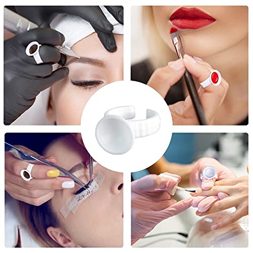 G2PLUS White Eyelash Glue Holder Ring - 100PCS Lash Extension Glue Rings - Small Disposable Plastic Glue Cups Rings for Eyelash Extension, Tattoo