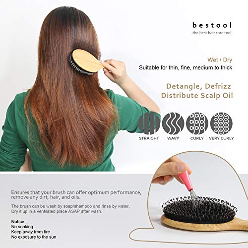 BESTOOL Hair Brush, Boar Bristle Hair Brushes for Women men Kid, Boar & Nylon Bristle Brush for Wet/Dry Hair Smoothing Massaging Detangling, Ever
