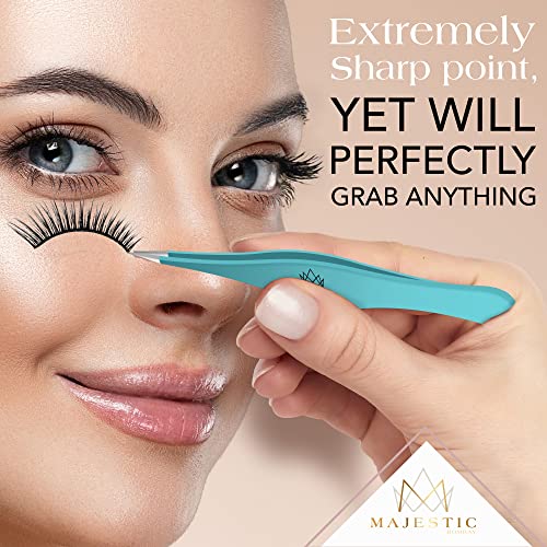Majestic Bombay Fine Point + Slant Tweezers for Women and Men – Splinter Ticks, Facial, Brow and Ingrown Hair Removal–Sharp, Needle Nose, Surgica
