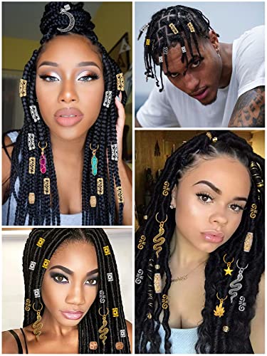 EBANKU 184pcs Hair Jewelry for Braids, Dreadlocks Hair Jewelry for Braids, Jewelry Aluminum Hair Coils, Moon Snake Leaf Braid Clips, Ancient Gold