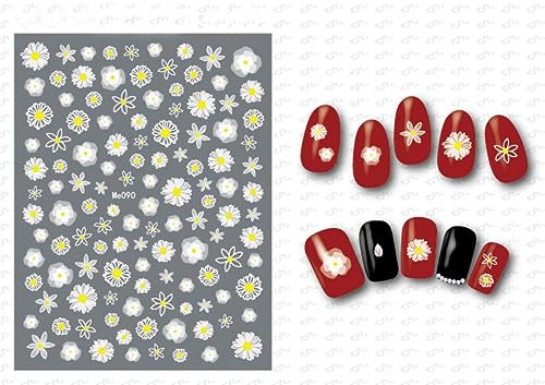 12 Sheets Spring Daisy Sunflower Nail Art Stickers Decals Self Adhesive Cute Summer White Yellow Flowers Floral Design Manicure Tips Nail Decorat